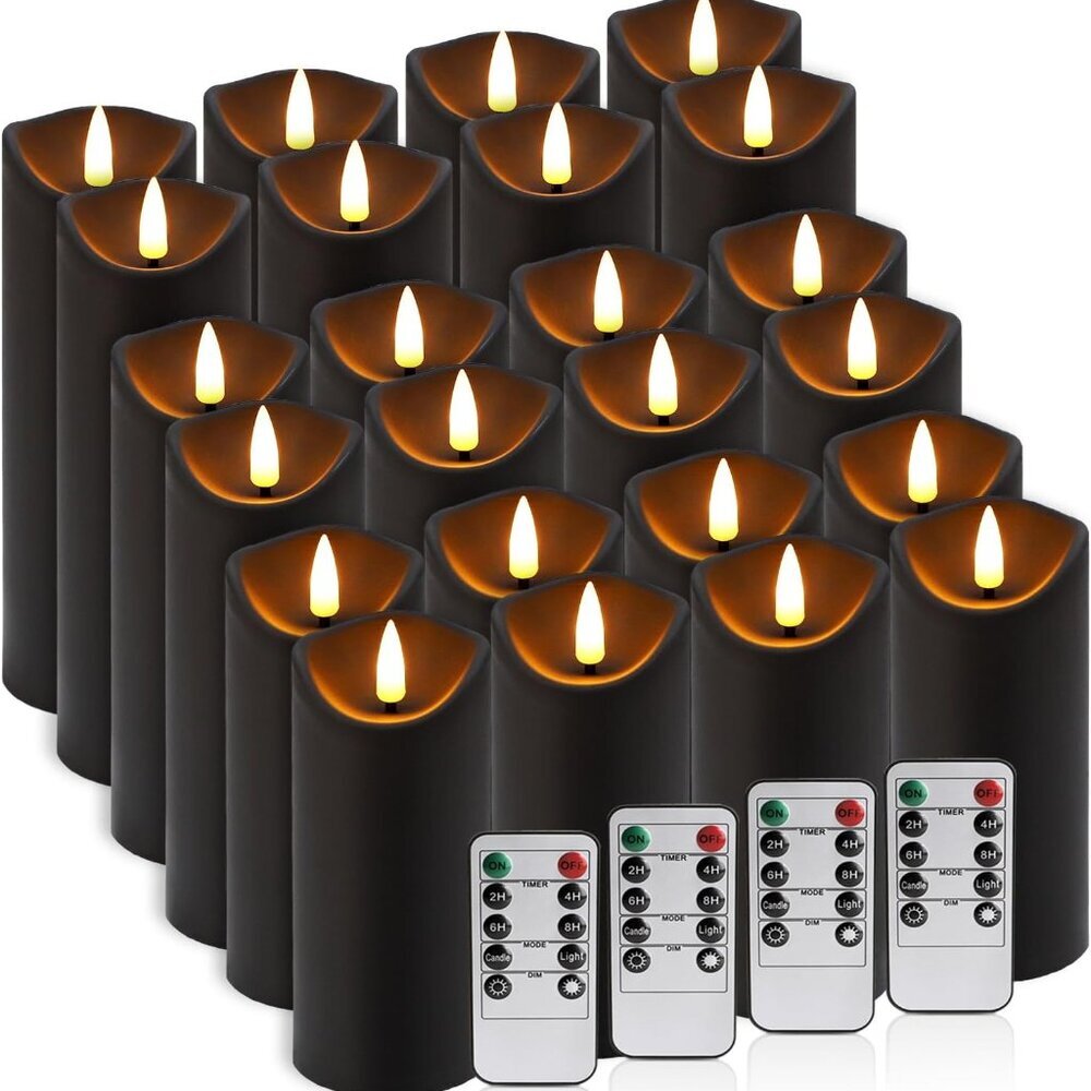 24 Pack Flickering Flameless Candles, Battery Operated LED Pillar Candles with R